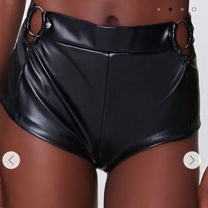 Forever 21 never worn Large black Faux Leather O-Ring Shorts.